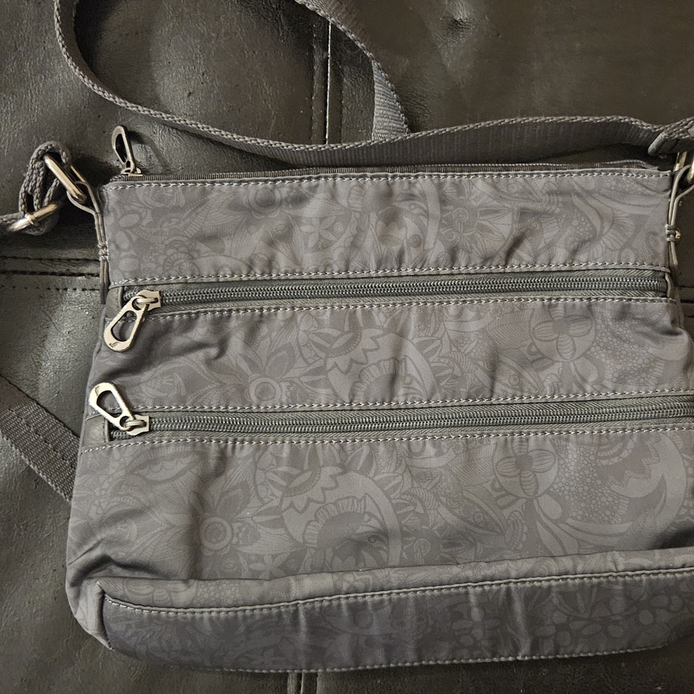 Gray Crossbody Bag with Floral Pattern